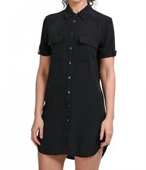 NEW SHE + SKY hand pockets with cuffed sleeves dress in black